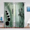 Zen Spa Green Bamboo Black Stone Flower Sheer Curtains for Living Room Bedroom Decorations Window Voiles Tulle Curtain Drapes