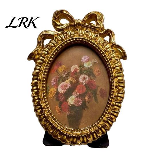 Потертая золотая фоторамка, мини-винтажная рамка, ретро-резная, из смолы, с тиснением, золотой бантик, для стола/настенного крепления, для галерейной стены, декор для дома