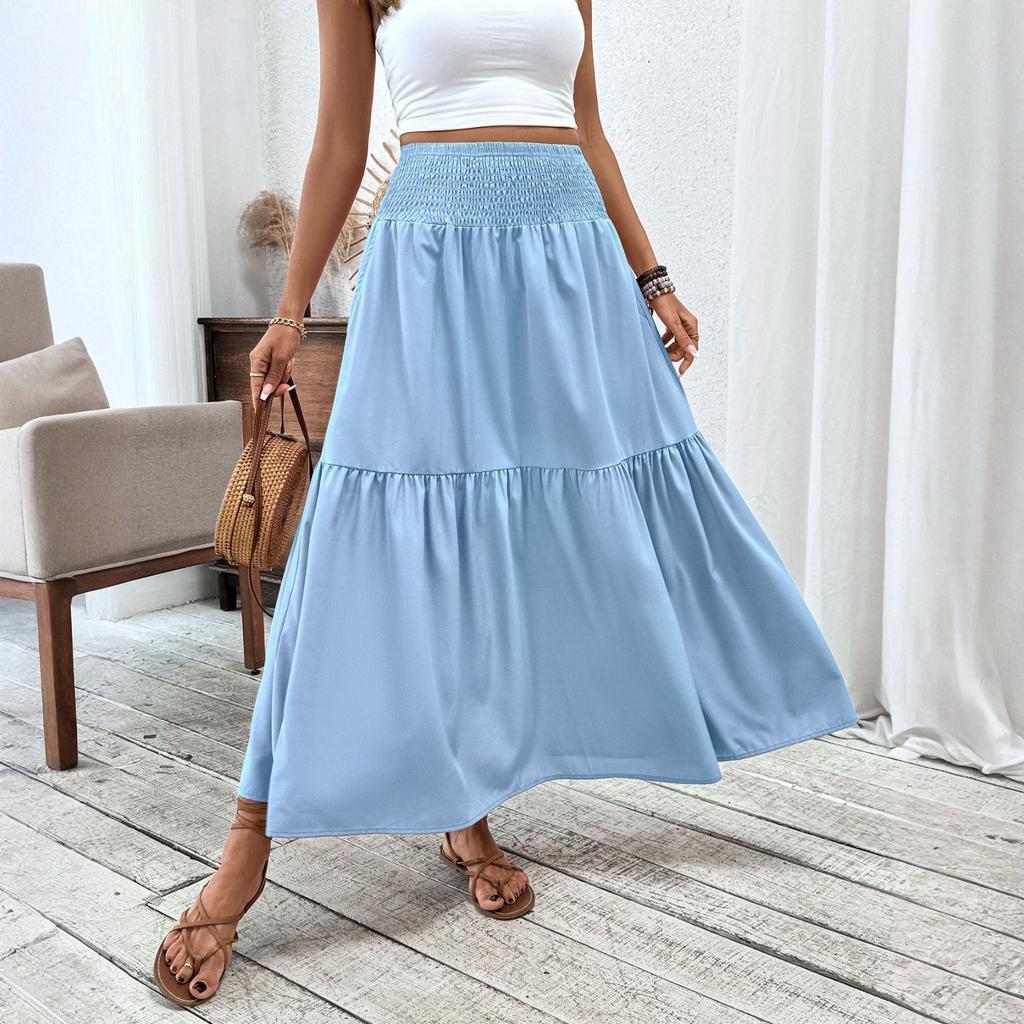 Женская модная плиссированная юбка с цветочным принтом и эластичным поясом, свободная юбка-трапеция с карманом