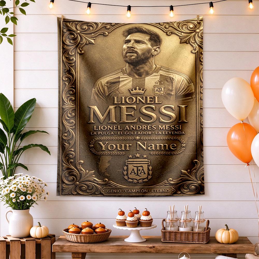 Football Messi Personalized Text Tapestry Multi-purpose Tapestry Smooth Polyester Ideal for Gift Wrapping Multi-purpose for All Occasions
