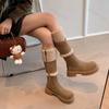 Thickened Lamb Wool Long Tube Snow Boots for Women New 2025 Autumn Winter Anti-slip Fleece-lined Cotton Shoes Knee High Boots