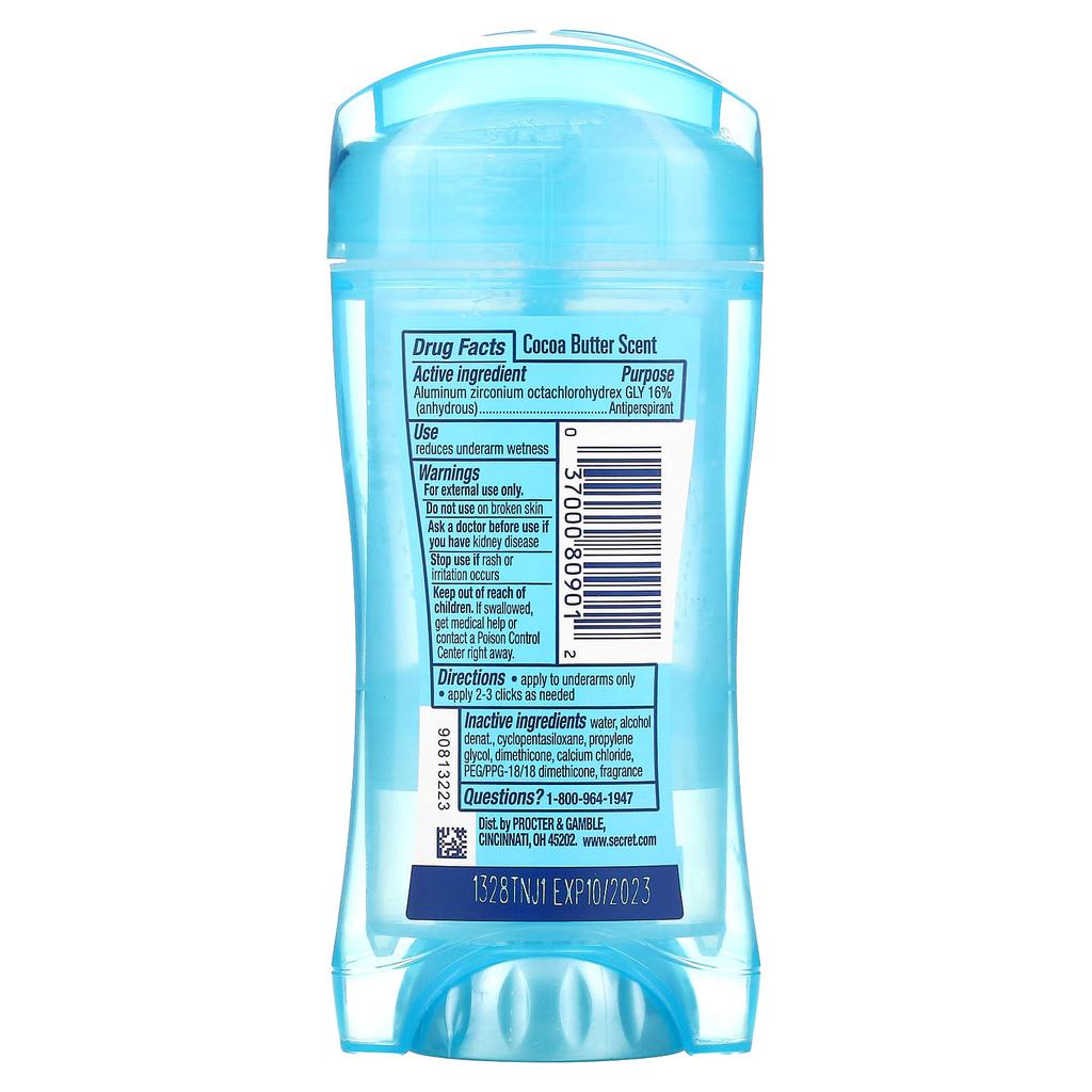 Secret 48-hour Clear Gel Deodorant, Cocoa Butter, 2.6 Oz.