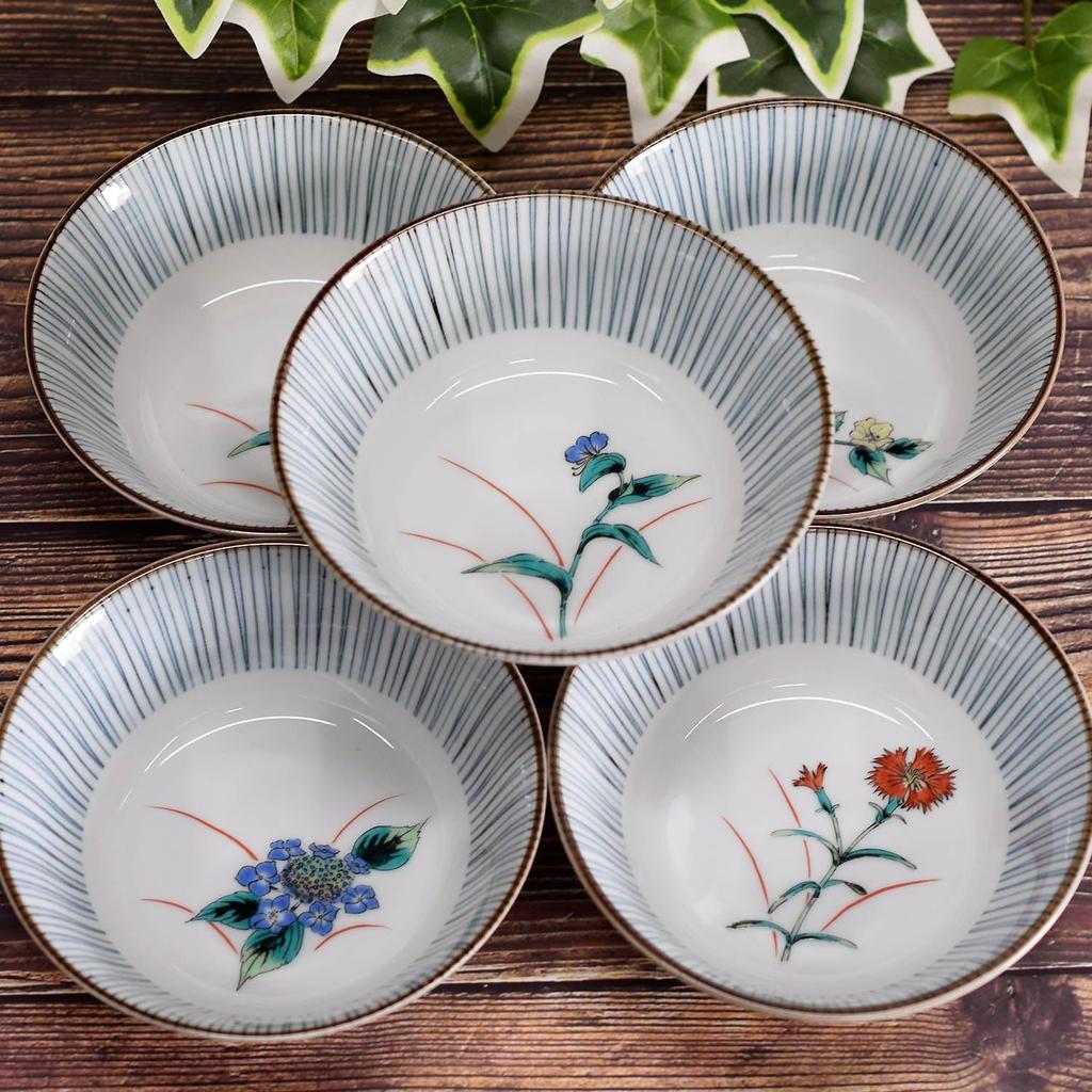 Маленький стильный набор Kutani из пяти цветов в японском стиле, сделанный в Японии, миска, столовая посуда, посуда, миска, 5, керамика, столовая посуда, тарелка,