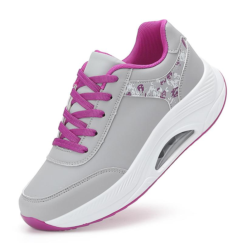 Women's Air-cushion Sneakers Height-increasing Platform Shoes PU Leather Non-slip Footwear for Walking Jogging