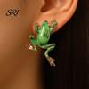 High Gloss Earrings 1 Pair Stud Enamel Dripping Glossy Frog Shape Ear Studs Hip Hop Style 3D Split Design Jewelry Gift