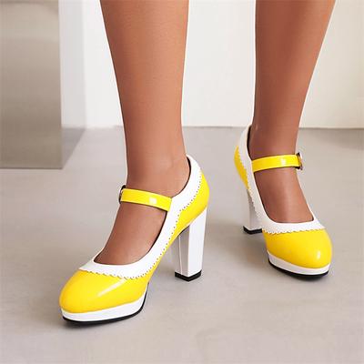 Синие туфли Мэри Джейн на платформе Женские на высоком блочном каблуке Розовые с красной окантовкой из лакированной кожи Вечернее платье Леди Милая пряжка в виде сердечка Лолита Туфли