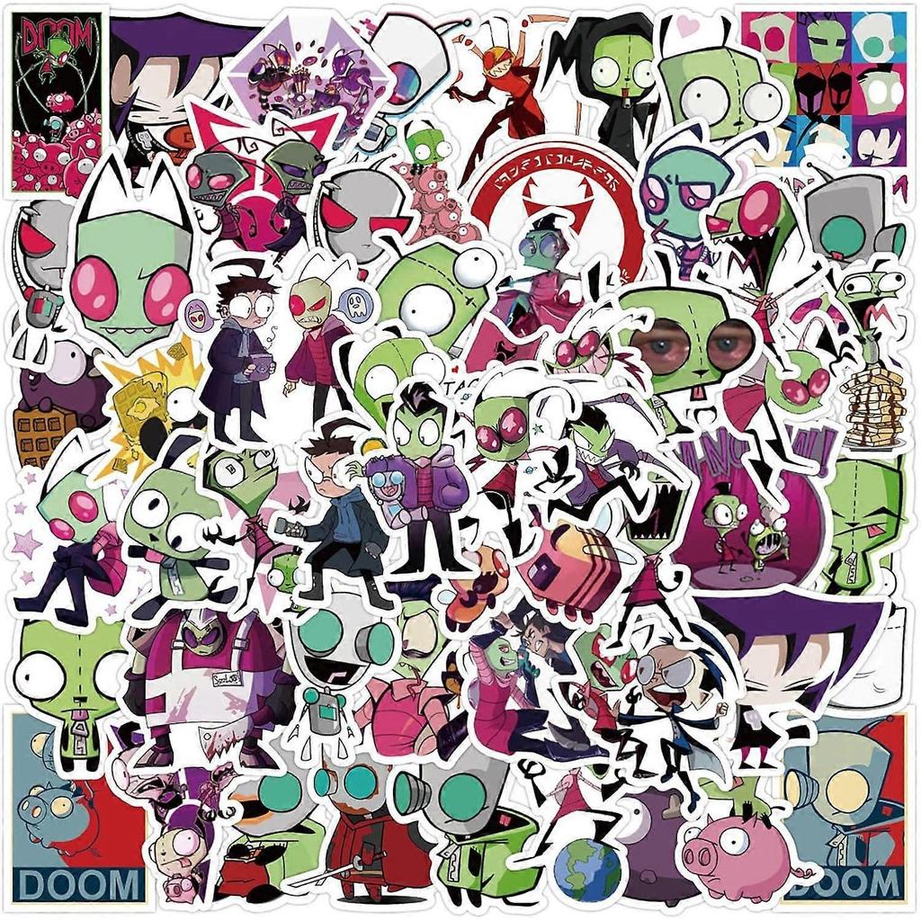 50pcs Invader Zim Stickers Funny Cartoon Anime Stickers for Kids Journal,Cute Aesthetic Cartoon Vinyl Waterproof Decals for Water Bottle Skateboard La