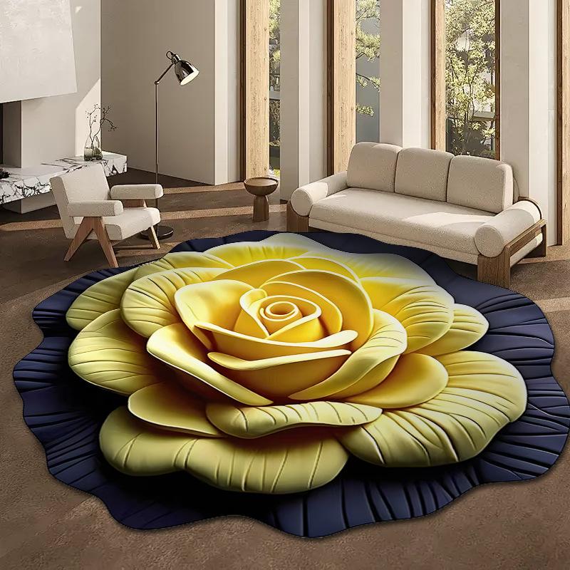 Plush Floral Floor Mat Absorbent Diatomaceous Earth Floor Rug Non-Slip 3D Visual Flower Pattern Rug for Bedroom Entrance Kitchen