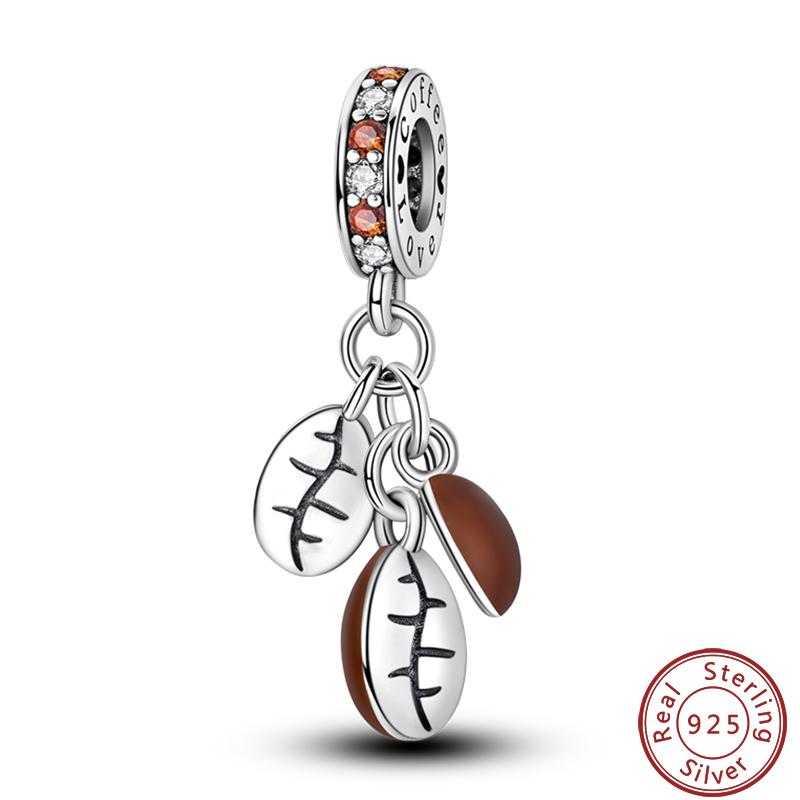 Dessert Afternoon Tea Series 925 Silver Coffee Cake Pizza Fries Sweet Charms Beads 3mm DIY Fine Jewelry Making