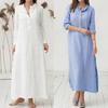 Women's Kaftan Cotton Long Sleeve Plain Casaul Oversized Maxi Shirt Dress Plus