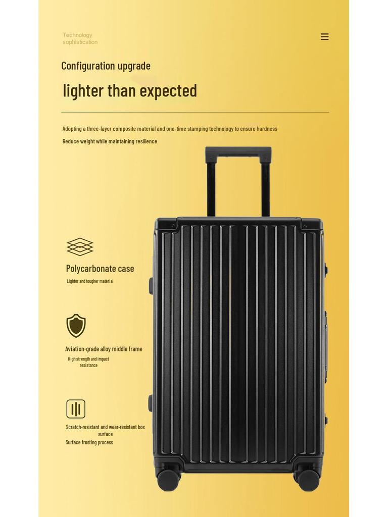 Xingzhi Lv Aluminum Suitcase with Universal Wheels - 20/24/26/28 Inch Travel Trolley, Unisex Design