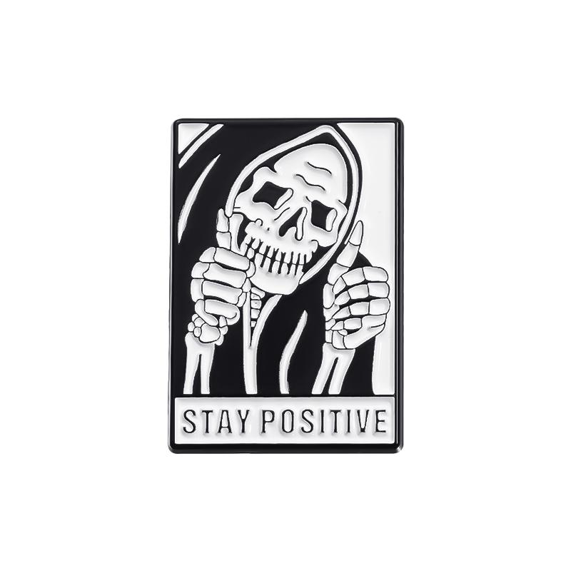 Xiaomi Grim Reaper Stay Positive Enamel Pins Custom Punk Gothic Skull Metal Brooch Clothes Lapel Badge Halloween Jewelry Accessories