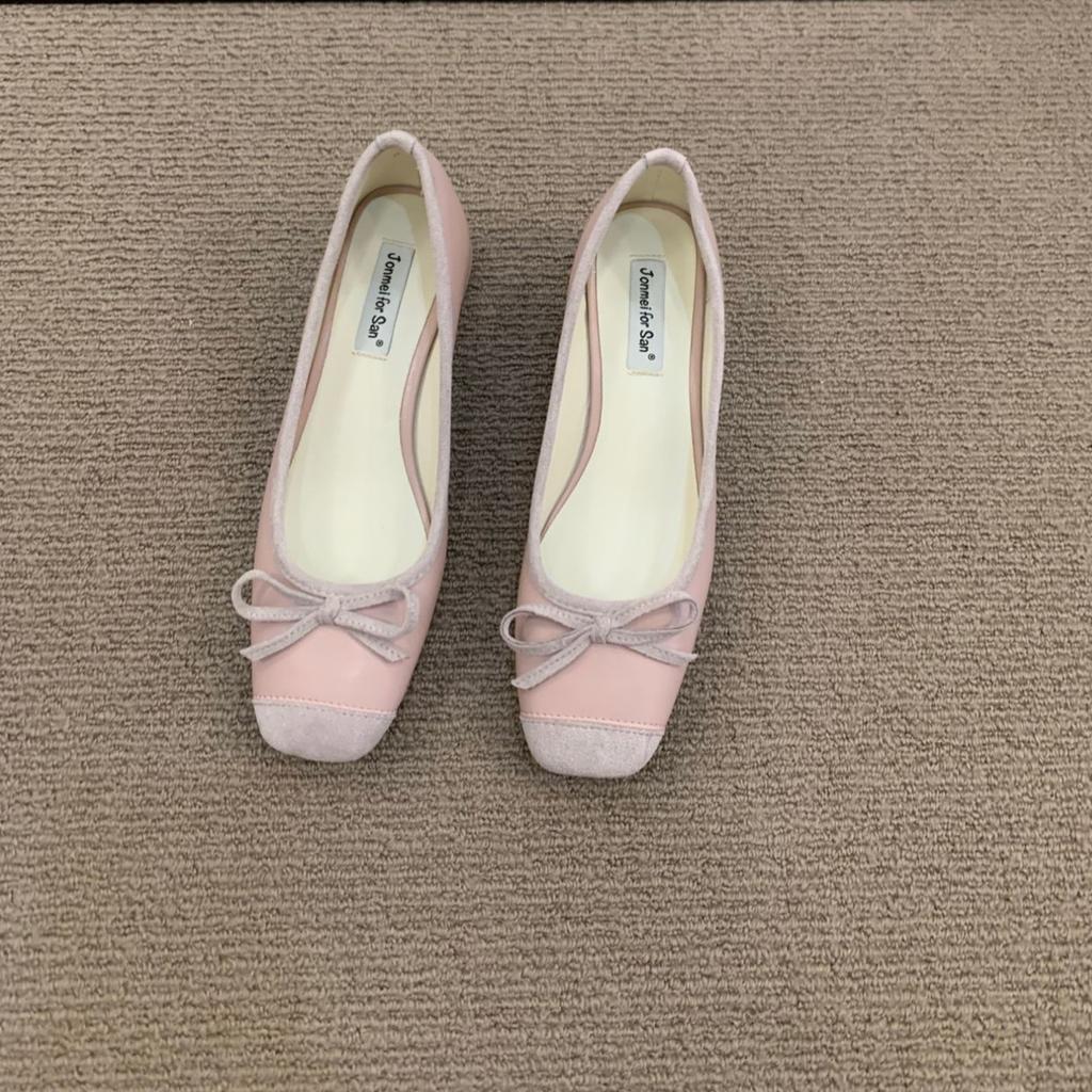 Модные женские балетки Bailamos, модные цветные балетки из мягкой кожи, 2025, квадратный носок, бант, низкий каблук, туфли с мелким вырезом, повседневная обувь Mu