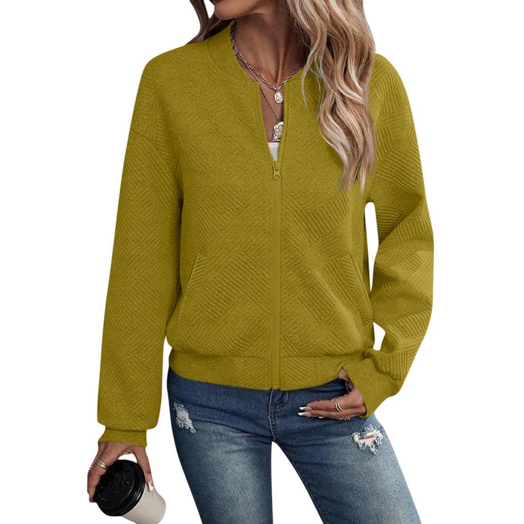 2024 Новый Осенний Кардиган на Молнии с Длинным Рукавом, Однотонная Куртка