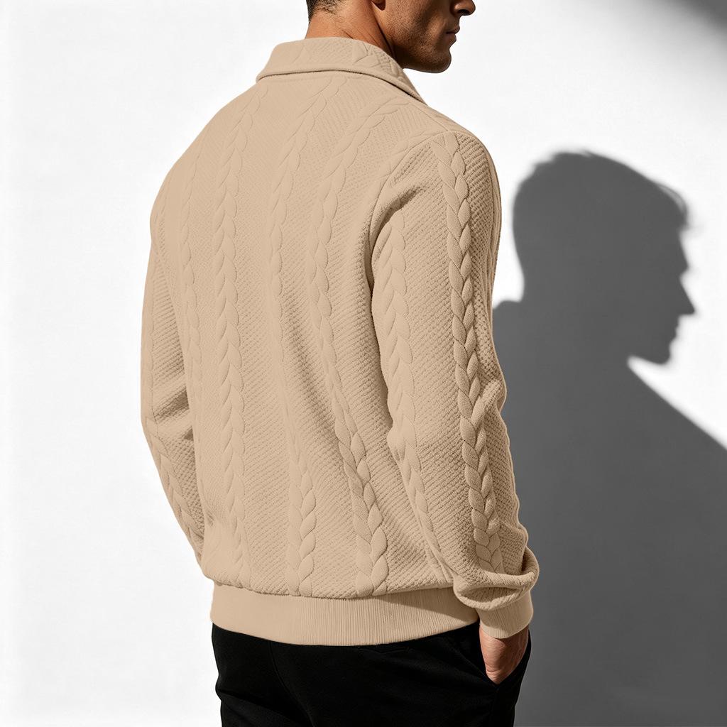 Loose-fit, Heavyweight Jacquard-patterned Men’s Autumn Polo Sweatshirt with A Lapel and A Simple, Casual Design