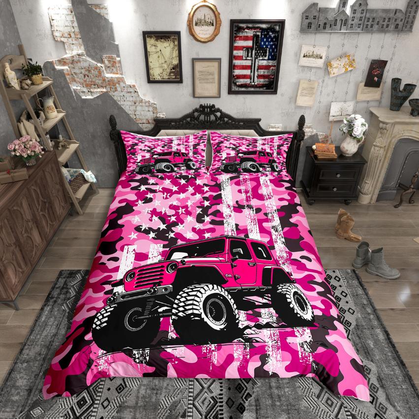 Homewish American Flags Duvet Cover Set,Retro Camouflage Comforter Cover Set,Green White Bed Set For Teens