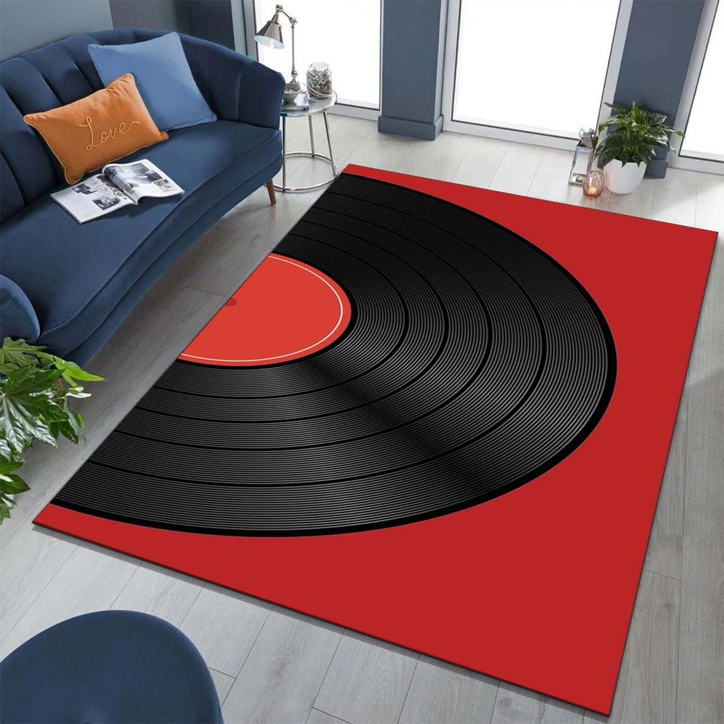Non-slip vinyl record design polyester carpet for office bedroom living room crystal velvet soft decor rug