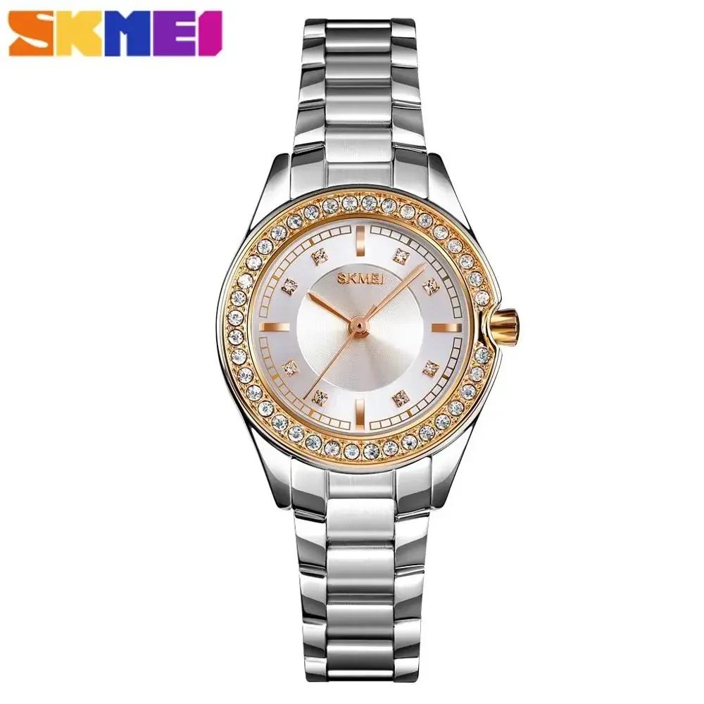 SKMEI 1534 Quartz Watch Innovative Diamond Wristwatches Lady Watches Waterproof Stainless Steel Strap reloj mujer Fashion Women