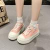 Classic White Canvas Shoes Women's Solid Lace-up Casual Thick-sole Shoes Platform Sneakers Fashionable Round-toe Walking Shoes