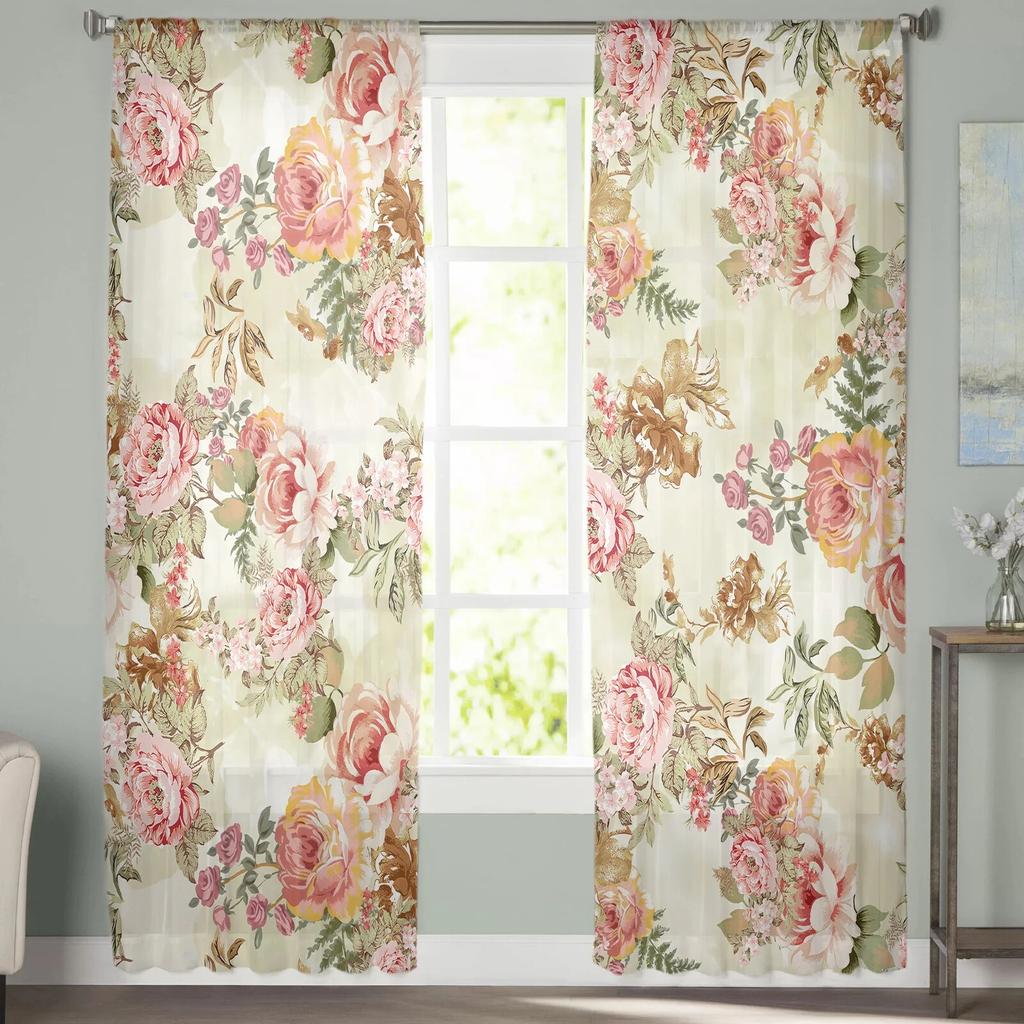 Винтажные цветочные абстрактные наложения листвы, вуаль, прозрачные шторы, тюлевые занавески для гостиной, окна, кухни, спальни, домашний декор