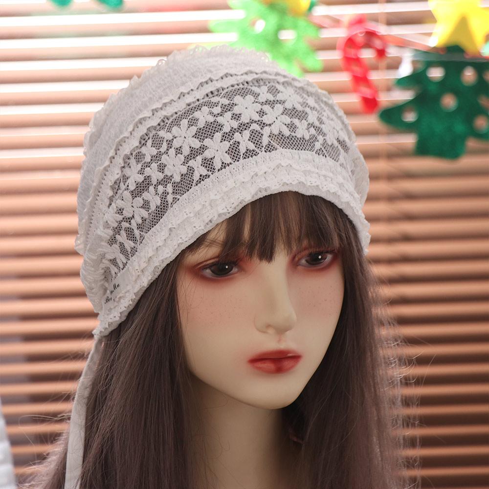 Breathable Beanies Hat Y2k Flower Cap Retro Embroidered Lace Hat  Girls