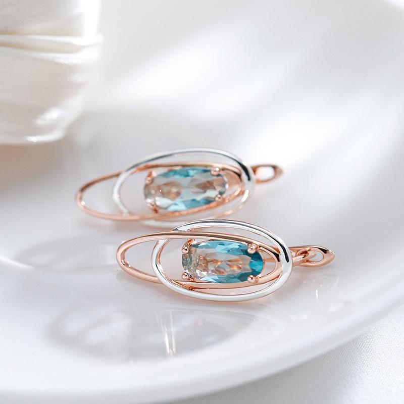 Двойные овальные серьги золотого, серебряного цвета, висячие синие циркониевые женские серьги, индивидуальные вечерние украшения, современные модные аксессуары