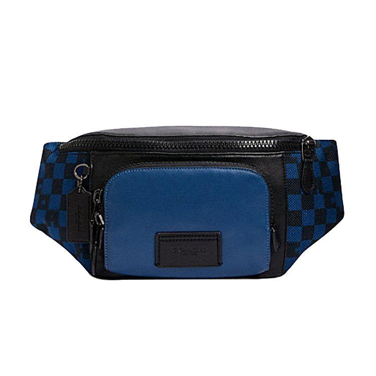 Coach Track 40 Checkered Print Leather Waist Bag Regular Men Waist Bag Blue Black C2728-QBP2S
