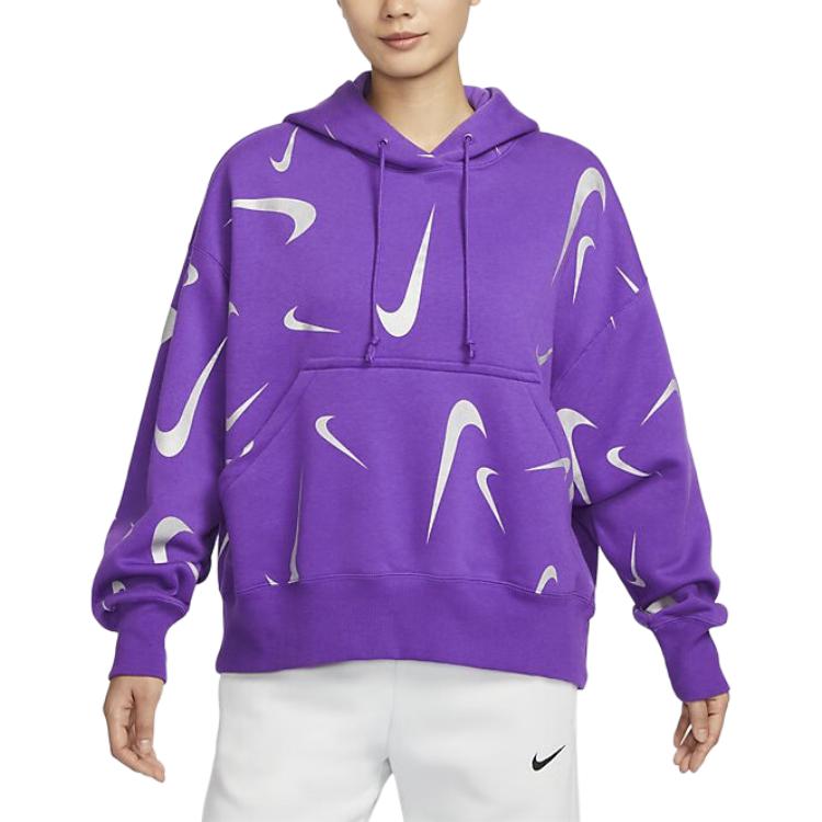 Nike Свободная толстовка с капюшоном, на флисовой подкладке, с принтом, повседневная, спортивная, с длинным рукавом, женская, Zoo Purple/Wolf Gray FB8744-599