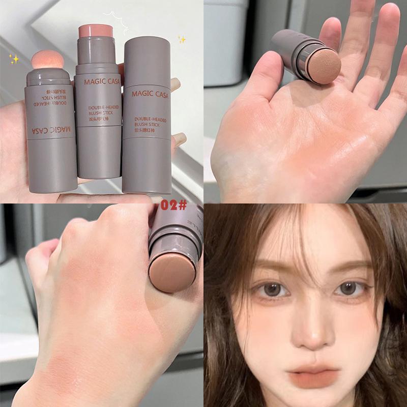 Double-ended Blush Lipstick Stick Multi-purpose Lasting Brightening Lips Cheek Balm Sponge Facial Blusher Girls Korean Cosmetics