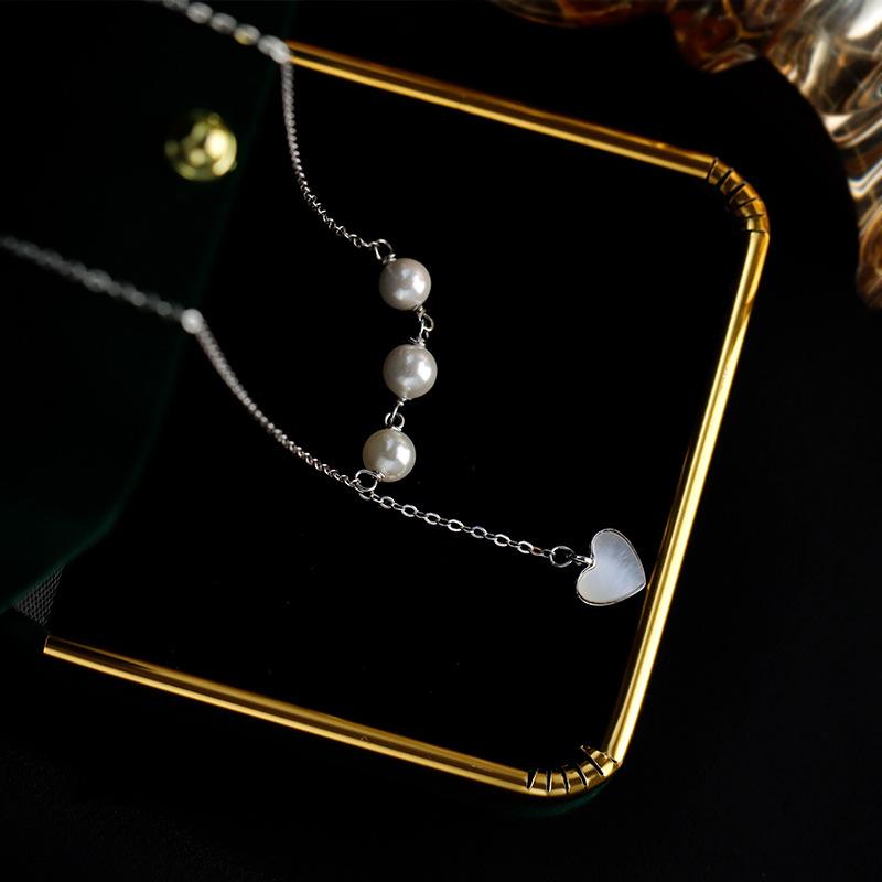 Ожерелье в форме сердца из жемчужной ракушки, регулируемое, Xiaohongshu Same Muse Fan, темперамент, модная, с бахромой, цепочка на ключицу