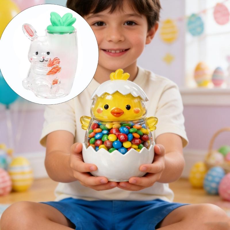 Functional Glass Clear Candy Jar With Easter Rabbit Chick Eggs Sculpture For Storing Sweets And Enhancing Table Setting