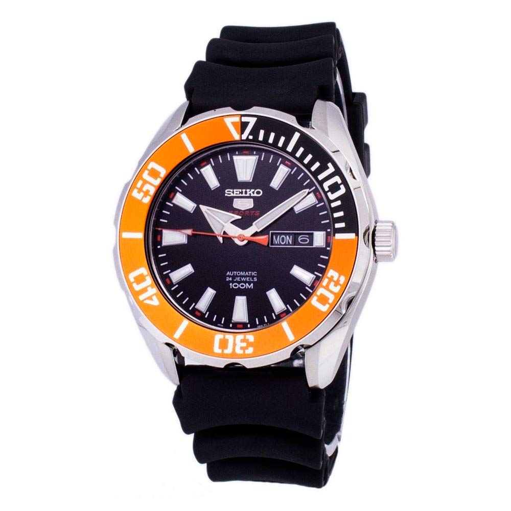 Seiko 5 Sports SRPC59 Ремешок из каучука Оранжевый безель 100М Автоматические часы для дайвинга Мужские