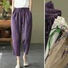 Casual Summer Pants Retro Elastic Waist Loose Cotton and Linen Harem Pant Summer New Solid Color Drawstring Pants for Women