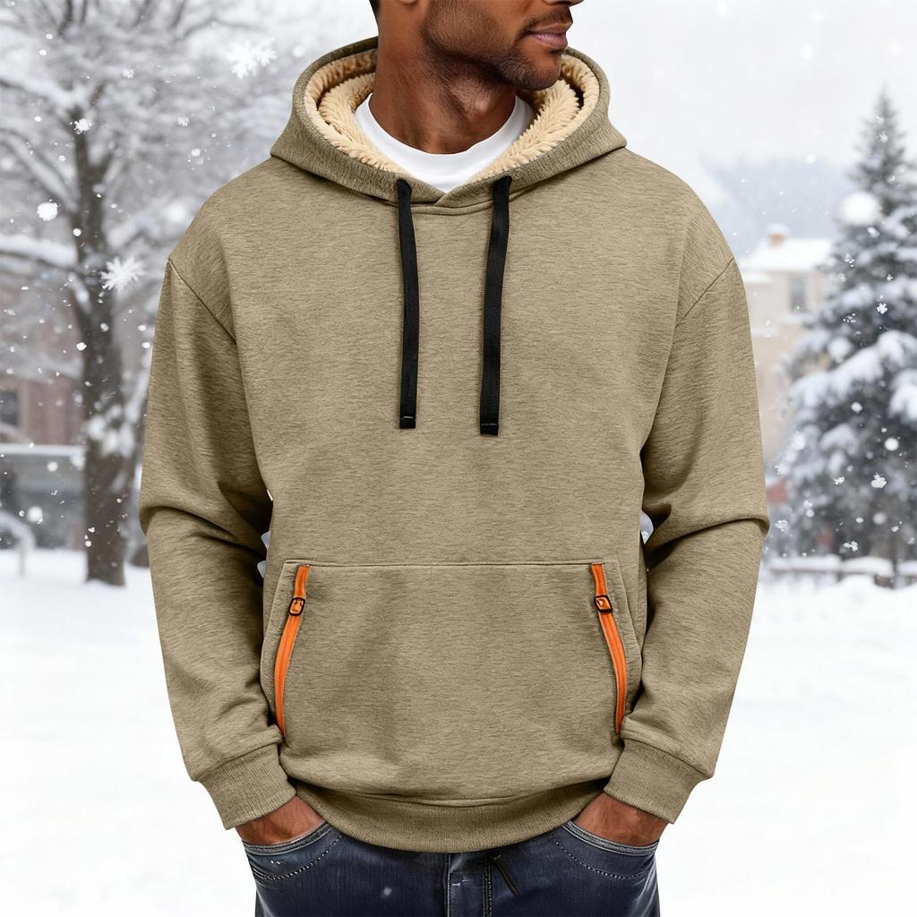 Модное мужское однотонное худи с длинным рукавом, утолщенное, на флисовой подкладке, с карманами
