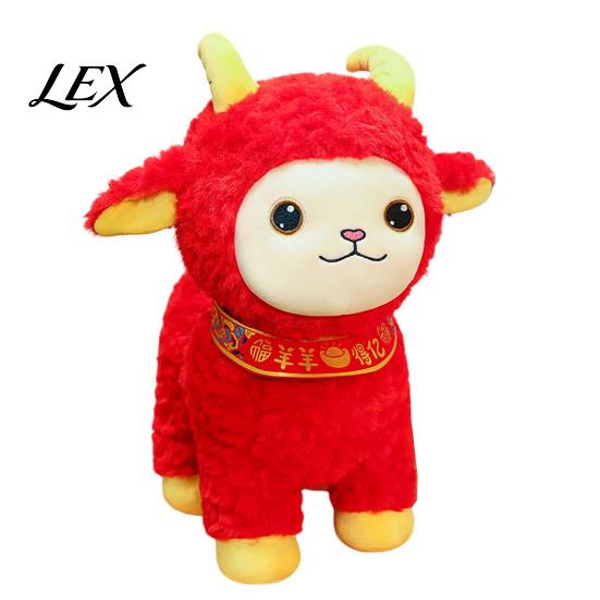 Traditional Chinese Lucky Gift Zodiac Sheep Plush Mascot, 2027 Lunar New Year Red Stuffed Exquisite Embroidery Decor Toy, Festive for Home Car, Giving