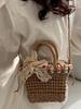 Handwoven Messenger Bag Rattan Flower with Lace Bow Design Shoulder Bag Portabl Storage Crossbody Handbag for Daily Leisure AVE