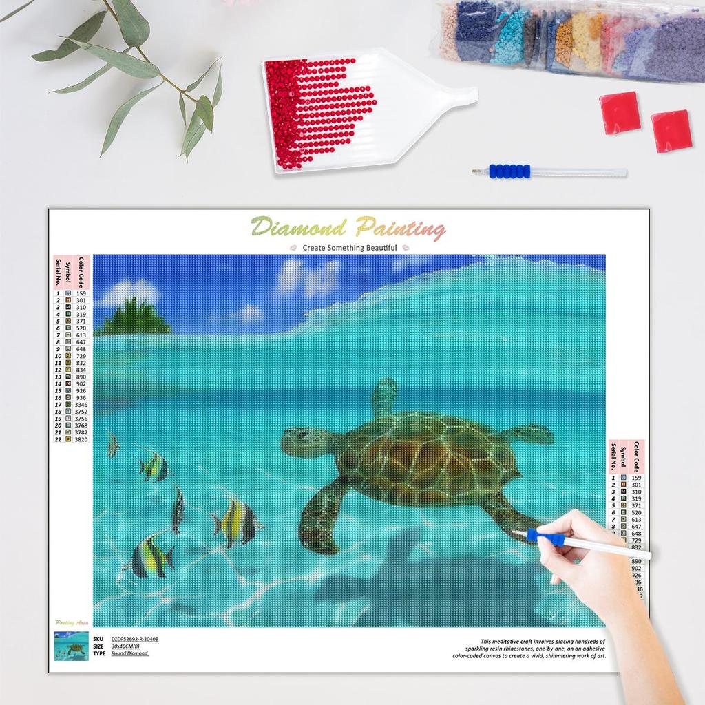 Алмазная живопись, вышивка, морская черепаха, картина с животными, полная круглая Алмазная мозаика, украшение для дома 30x40 см/12x16 дюймов