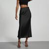 Women Midi Skirt Mid-rise A-Line Solid Color Fishtail Skirt Smooth Fabric Office Lady Skirt