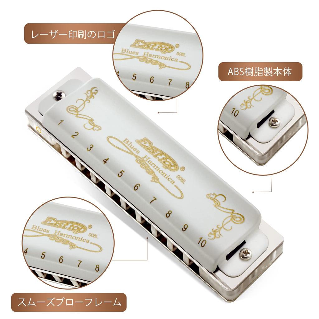 East Top Блюзовая губная гармошка в Bb 20 латунных язычков и чистка Профессиональная диатоническая губная гармошка 10 отверстий Тональность, Тоны, Крышка, Чехол, Ткань, (T008L-Bb-gm)