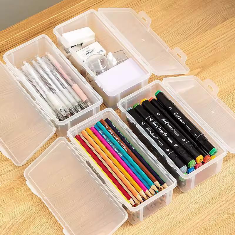 Large Transparent PP Plastic Storage Box, Suitable for Pens, Pencils, Markers - Office and School Handicraft and Supplies Storag