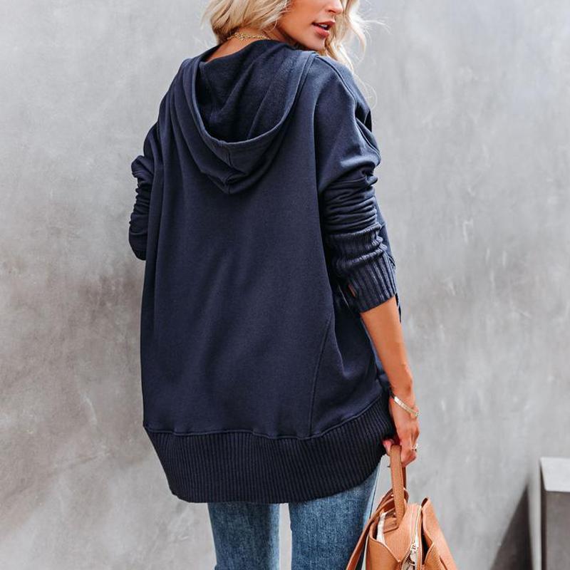 Женская толстовка, модный топ с v-образным вырезом и капюшоном, рукавами «летучая мышь», повседневный свободный пуловер с резьбой