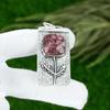 Cushion Pink Thulite Gemstone Sterling Silver Bezel Art Deco Ethnic Boho Pendant