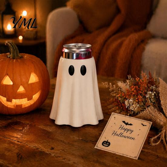 Festive Beverage Accessory Halloween Ghost Can Holder, Spooky Figurine Drink Reusable Flexible Slim Cover Cooler Sleeve, for Party Standard