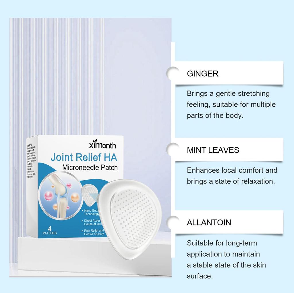 XIMONTH Микроигольный пластырь для облегчения боли в суставах, мягко успокаивает дискомфорт и болезненность в суставах и мышцах, пластырь для местного ухода за телом и суставами 4 шт.