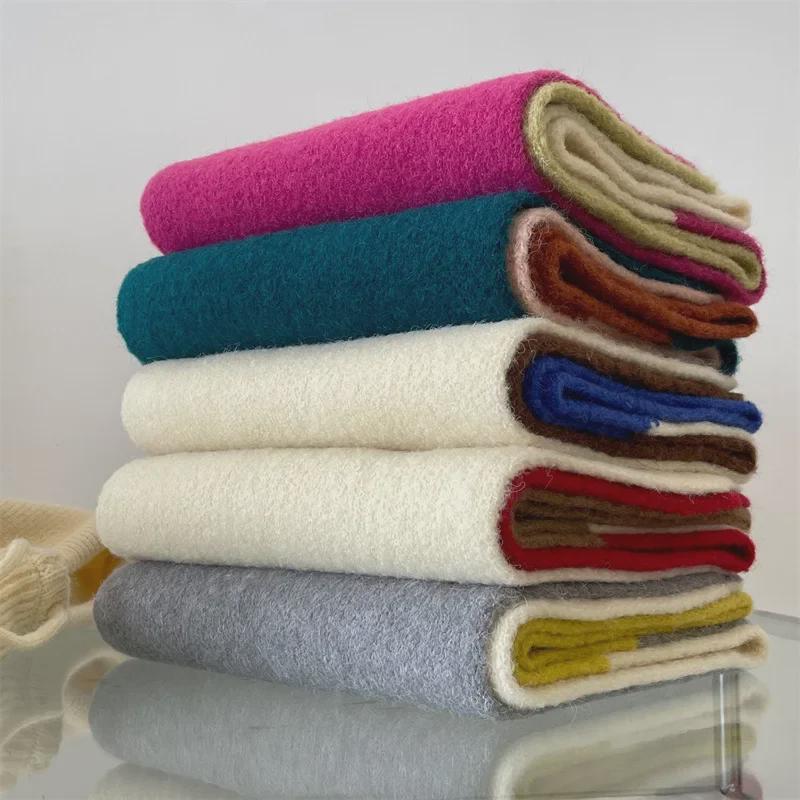 Women's Warm Korean-Style Rose Pink Wool Knit Scarf