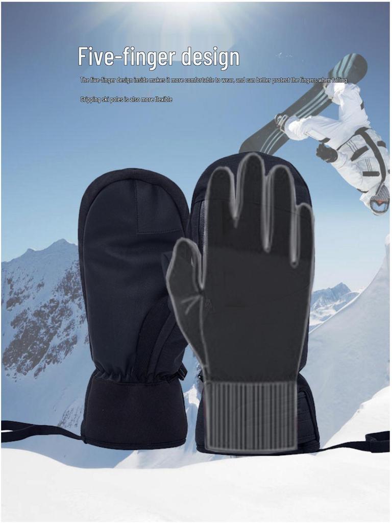 Waterproof Winter Ski Gloves: Durable, Warm, Touchscreen-Compatible, Single & Double Board Five-Finger Mittens.