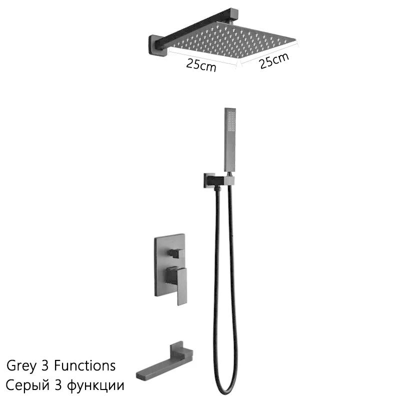 Luxury Brushed Gold/Black/Silver/Grey Hidden Bathroom Shower Faucet Set 10 Inch Shower Head Bathtub Rain Mixer Tap Shower System