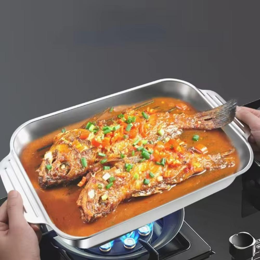 Поднос для жарки рыбы из нержавеющей стали Углубленный поднос для морепродуктов Прямоугольная форма для выпечки Индукционная плита