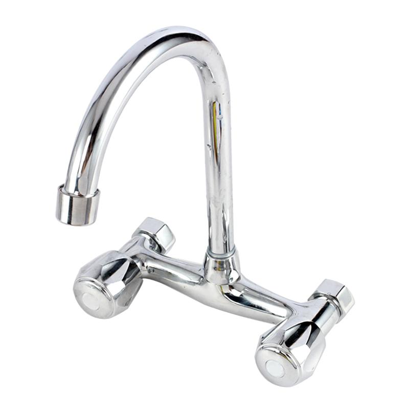 Wall Mounted Kitchen Faucet Double Handle Sink Basin Tap Cold Hot Water Mixer Tap Dual Hole Bathroom Sink Wash Basin Water Tap