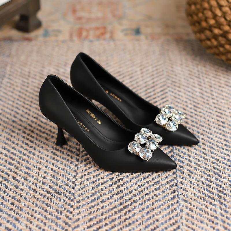 -Женские туфли на высоком каблуке со стразами, женские туфли на тонком каблуке, женские весенне-летние повседневные модные остроносые туфли
